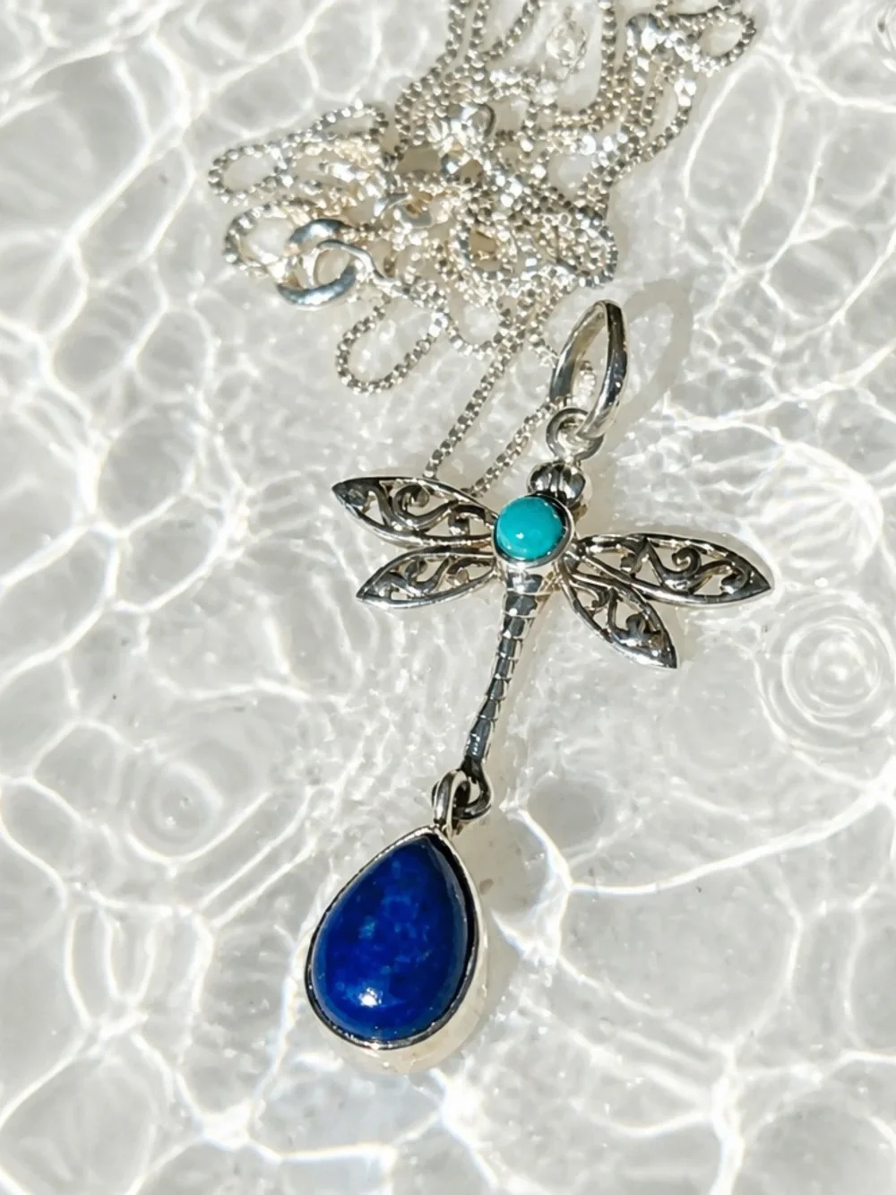 Turquoise & Lapis Dragonfly Necklace